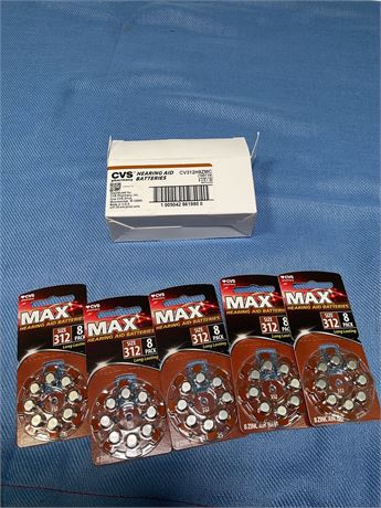 Lot of 5 MAX Hearing Aid Batteries Size 312 Long Lasting 8 Pack Each Exp 01/2028
