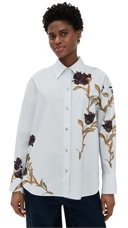 Vince Women's Placed Black Iris Button Down Shirt X-Large Salt Glass/Black Iris