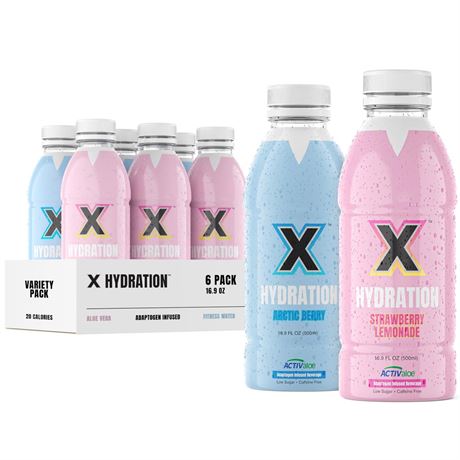 X Hydration 6 Pack- Premium Adaptogen Infused Fitness Water- Aloe Vera Based