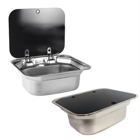 RV Sink Stainless Steel Kitchen sink，with Folded Faucet + Tempered Glass