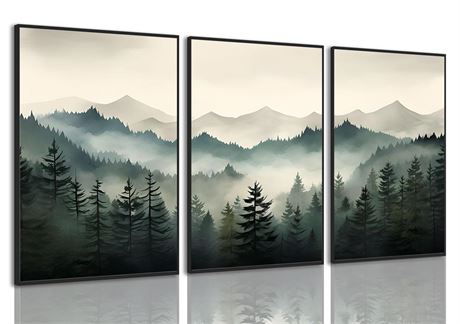 Yolbcdr Framed Mountain Canvas Wall Art Decor Forest Landscape Prints Set of 3