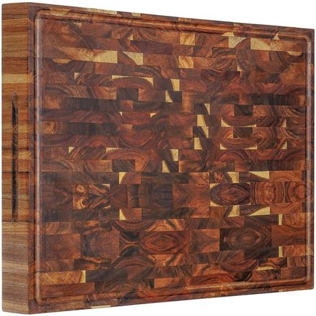 AZRHOM Extra Large Thick Acacia Wood End Grain Cutting Board 24x18x2 In, Wooden