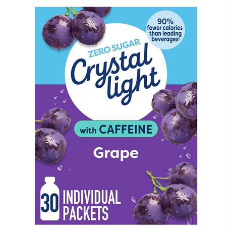 Crystal Light Drink Mix with Caffeine, 30 Packets, for Convenient On-the-Go