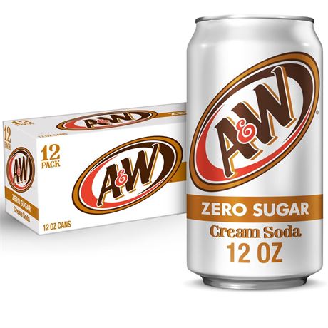 A&W Zero Sugar Cream Soda Pop, 12 fl oz, 12 Pack Cans