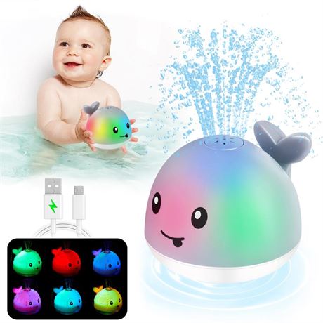 【2024 Upgraded】Baby Bath Toys, Rechargeable Whale Bath Toy Sprinkler, Light Up