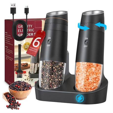 Rechargeable Salt and Pepper Grinder Set, Gravity Electric Salt and Pepper