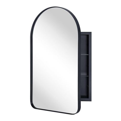 Matt Black Arched Recessed Bathroom Medicine Cabinet with Mirror Stainless