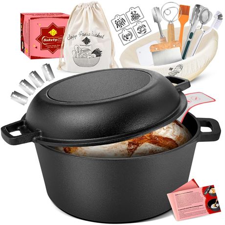 ARC Multi-Use Dutch Oven: 5QT Cast Iron with Lid - Lid Can Also Be Used as a
