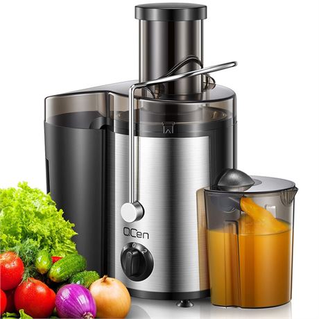 QCen Juicer Machine, 500W Centrifugal Juicer Extractor with Wide Mouth 3” Feed