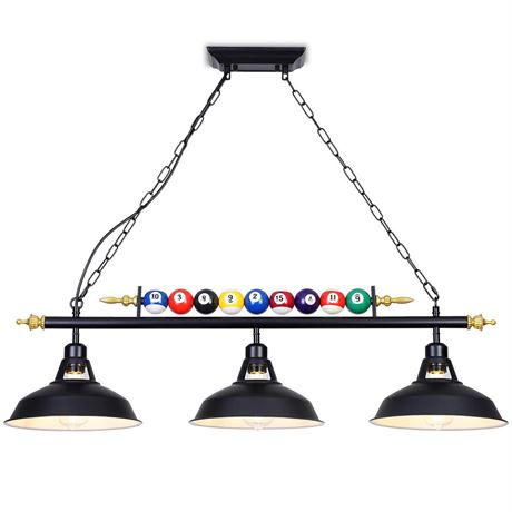 3-Light Billiard Pool Table Lights Hanging Over Pool Table, for 7'-8' Table