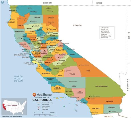 California Counties Map - Large - 48" x 43.25" Paper