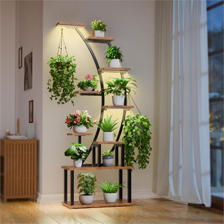 Plant Stand Indoor with Grow Lights, 9 Tiered Metal Plant Shelf, 63" Tall Plant