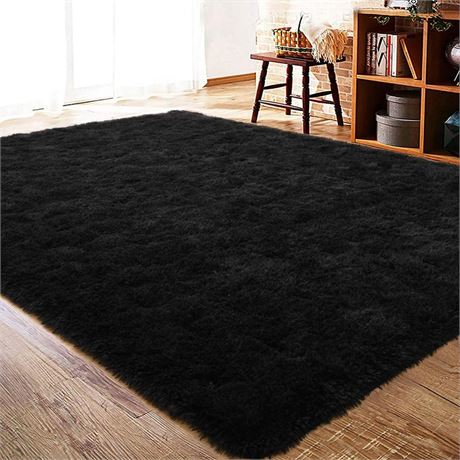 ISEAU Area Rugs 8x10 Feet for Living Room Rugs, Ultra Soft Fluffy Black Rugs