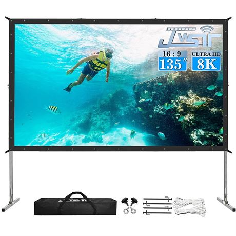 Projector Screen and Stand,JWSIT 135 inch Outdoor Movie Screen-Upgraded 3