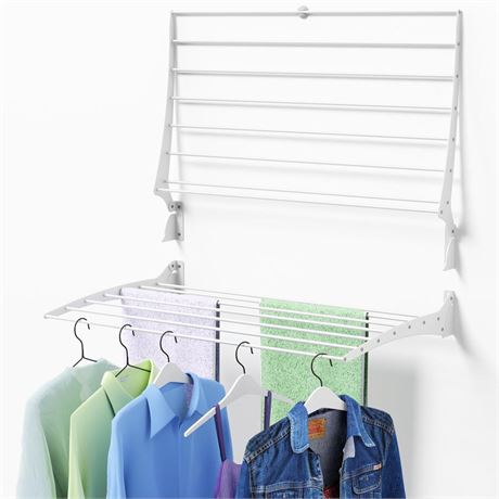 Wall Mounted Clothes Drying Rack, 40" Wide with 7 Stainless Steel Rods Drying