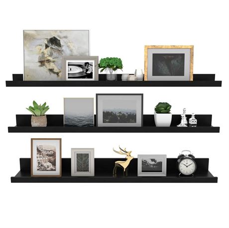Giftgarden 36 Inch Black Floating Shelves for Wall Woodgrain Picture Ledge
