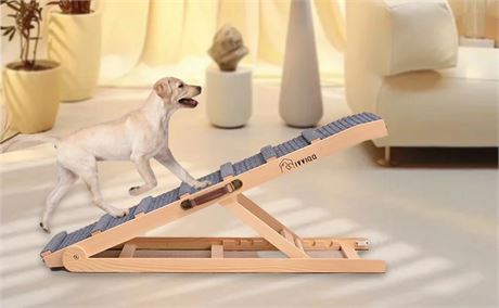 Dog Ramp Wooden Adjustable Pet Ramp - Non-Slip Carpet Surface and Foot Pads 42"