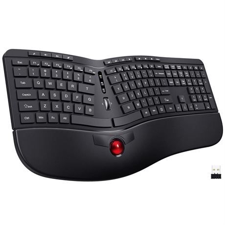 Ergonomic Keyboard, 2 in 1 Wireless Computer Keyboard and Trackball Mouse Combo