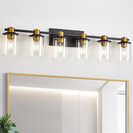 Bathroom Vanity Light, 6 Light Black and Gold Bathroom Light Fixtures, Sconces