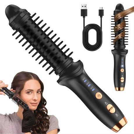 Curling Brush,Cordless Rechargeable Hair Curling Brush,Anti-Scald Heated Round