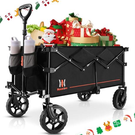 Navatiee Collapsible Folding Wagon, Wagon Cart Heavy Duty Foldable with Two