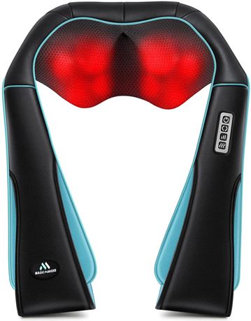 MagicMakers Electric Shiatsu Neck Massager with Heat - Pain Relief for Back,