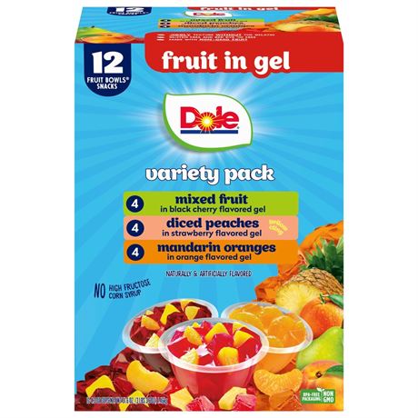Dole Diced Peaches, Mandarin Oranges, and Mixed Fruit in Gel Variety Pack -