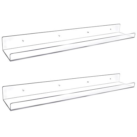 24-Inch Long Clear Acrylic Floating Shelves Wall Ledge Invisible Wall Mounted