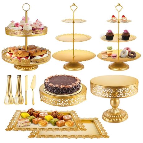 Gold Cake Stand Metal Dessert Table Display Set Tiered Cupcake Holder Fruit