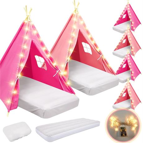 6 Pack Teepee Tent Bulk with Inflatable Airbed String Light Fitted Sheet