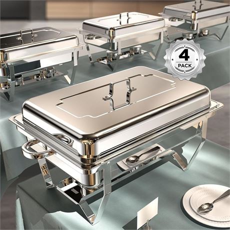 Chafing Dishes for Buffet 4 Pack, 9QT [No Fingers Cut] Roll Edge Designed