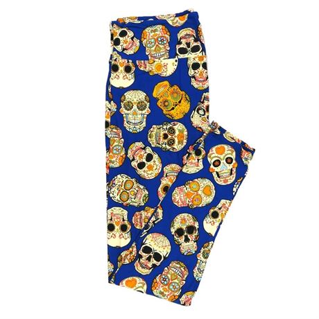 Lularoe Tall Curvy (TC fits Sizes 12-18) Sugar Skulls Blue White Black Buttery