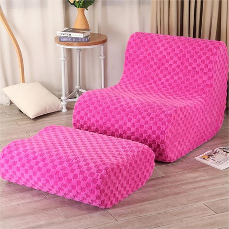 Accent Bean Bag Chair with Footstool, Modern Lazy Sofa Chair with Comfy