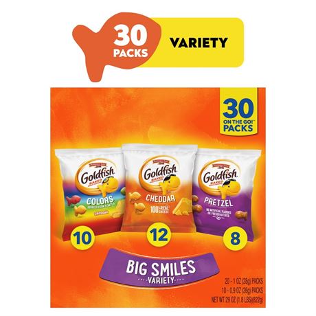 Goldfish Crackers Big Smiles with Cheddar, Colors, and Pretzel Crackers, Snack