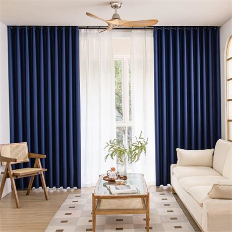 Window Navy Blue 100% Blackout Curtains for Bedroom 84 inches Long 2 Panels Set