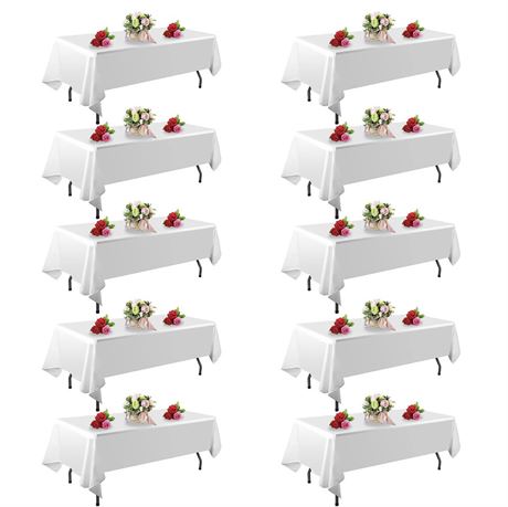 10 Pack White Table Cloth Rectangle Table 60 x 102 Inch Tablecloths for 6 Foot