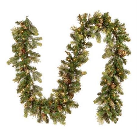 National Tree Company 9' X 10" Carolina Pine Garland with 27 Flocked Cones and