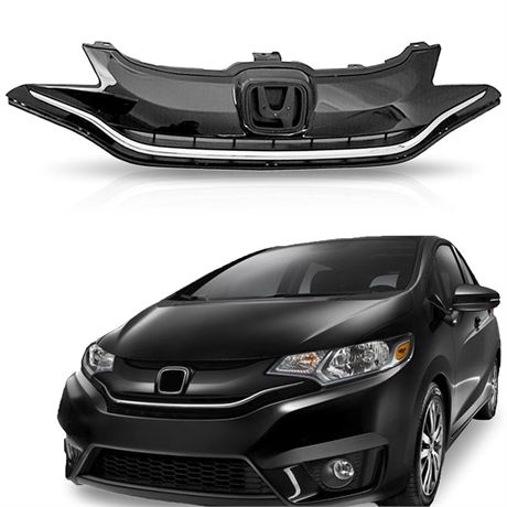 Front Chrome & Glossy Black Bumper Grille Fit 2015-2017 Honda Fit