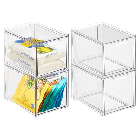 mDesign Plastic Pantry Organization and Storage Bin w/Pull Out Drawer - Slim