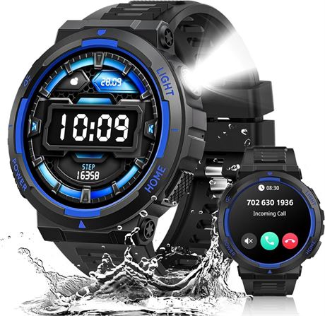 Military Smart Watch for Men with LED Flashlight(Answer/Make Call) 1.53” Rugged