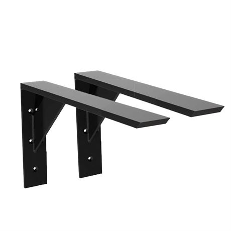 Heavy Duty Shelf Brackets 2 Pack 12" x 10" x 2.5" Black Steel 3/8" Thick