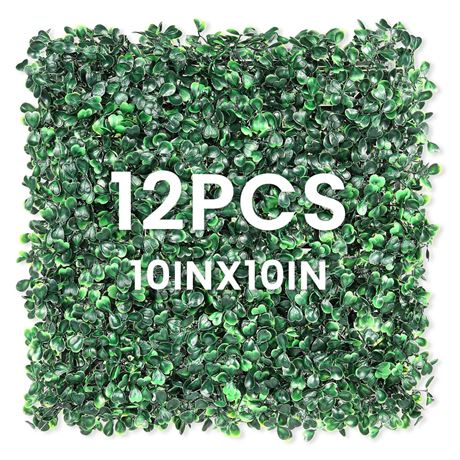 TOPNEW 12PCS 10" X 10" Artificial Boxwood Topiary Hedge Plant UV Protection
