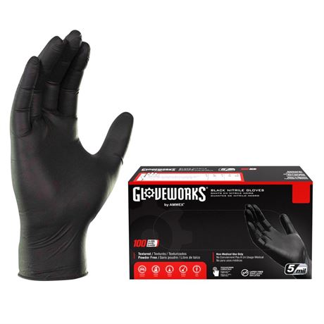 GLOVEWORKS Black Disposable Nitrile Industrial Gloves, 5 Mil, Latex &