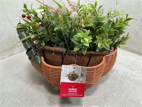 Ammyoo Artificial Faux Hanging Plants Flowers Basket for Spring Outdoor