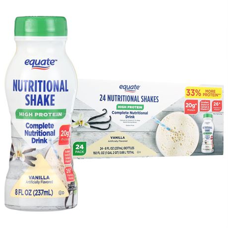 Equate Nutritional High Protein Shakes, Vanilla, 20g Protein, 26 Vitamins and