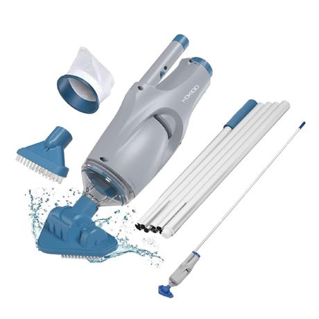 KOKIDO (2025) Rechargeable Handheld Pool Vacuum, Aluminum Pole and 2 Brush