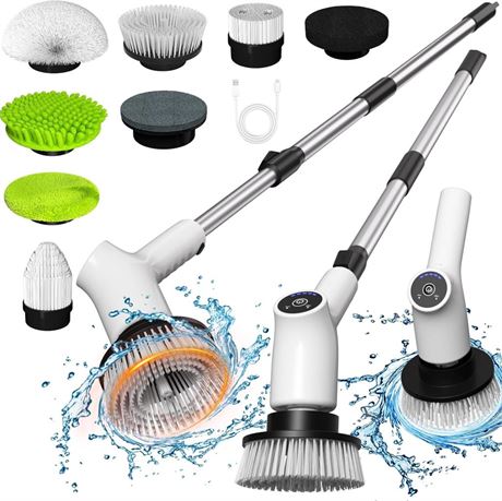Electric Spin Scrubber, 2024 Upgraded 8-in-1 Spin Brush for Cleaning with Long