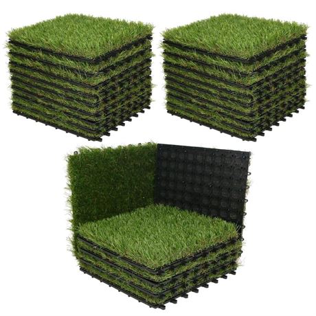 XLX TURF Artificial Grass Turf Tiles Interlocking Set 27 Pieces, Square Fake