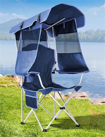 Beach Chair with Canopy Shade, Folding Camping Chair with Canopy with Cup