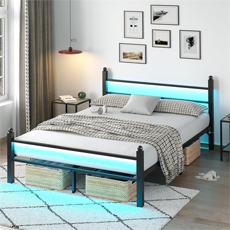 Full Bed Frame with Headboard and Footboard,Heavy Duty Steel Slats Support